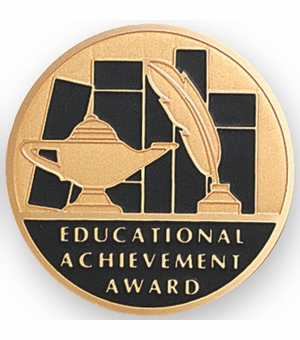 2-Inch in Diameter Round Etched-Enameled Metal Educational Achievement Award Medallion Insert in Gold with Peel-and-Stick Back