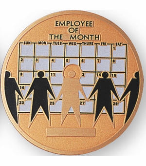 2-Inch in Diameter Round Etched-Enameled Metal Employee of the Month Medallion Insert in Gold with Peel-and-Stick Back