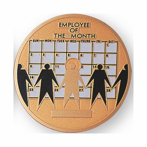 2-Inch in Diameter Round Etched-Enameled Metal Employee of the Month Medallion Insert in Gold with Peel-and-Stick Back