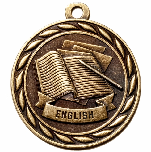 Metal 2-Inch in Diameter Round English Medal with Cutomizable Back in Brass, Silver, or Bronze