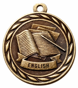 Metal 2-Inch in Diameter Round English Medal with Cutomizable Back in Brass, Silver, or Bronze