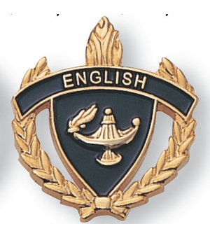 1-Inch in Height Gold Wreathed Lamp of Learning 'English' Pin