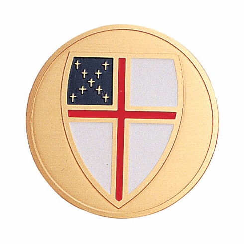 2-Inch in Diameter Round Etched-Enameled Metal Episcopal Medallion Insert in Gold with Peel-and-Stick Back