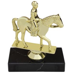 6-1/4 INCH EQUESTRIAN HORSE ANIMAL GOLD TROPHY ON BLACK MARBLE BASE