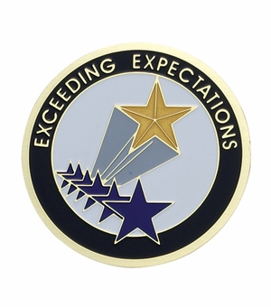 2-Inch in Diameter Round Etched-Enameled Metal Exceeding Expectations Medallion Insert in Gold with Peel-and-Stick Back