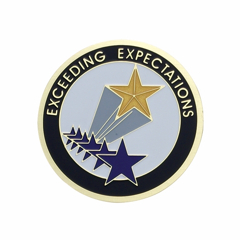 2-Inch in Diameter Round Etched-Enameled Metal Exceeding Expectations Medallion Insert in Gold with Peel-and-Stick Back