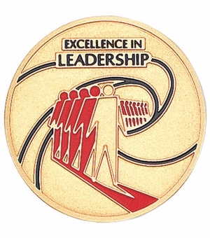 2-Inch in Diameter Round Etched-Enameled Metal Excellence in Leadership Medallion Insert in Gold with Peel-and-Stick Back