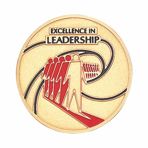 2-Inch in Diameter Round Etched-Enameled Metal Excellence in Leadership Medallion Insert in Gold with Peel-and-Stick Back