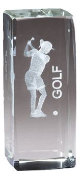 4 1/2" x 2" FEMALE GOLF TROPHY CRYSTAL LASER ENGRAVED IMAGE