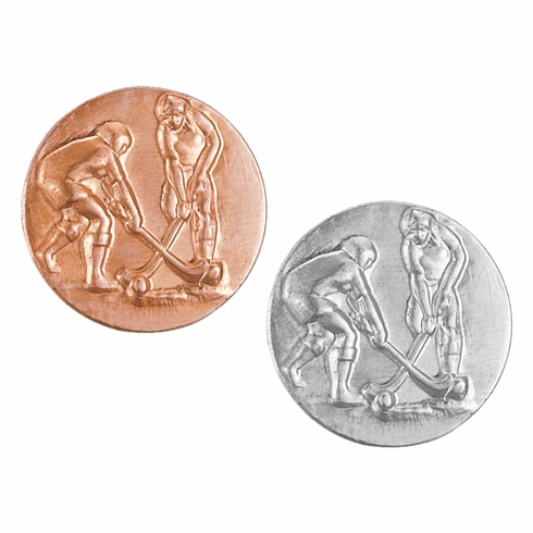 1-Inch in Diameter Round Metal Womens Field Hockey Medallion Insert in Multiple Colors