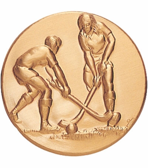 2-Inch in Diameter Round Metal Womens Field Hockey Themed Stamped Insert in Gold