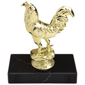 6-1/4 INCH FIGHTING ROOSTER ANIMAL GOLD TROPHY ON BLACK MARBLE BASE