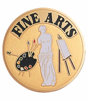 2-Inch in Diameter Round Etched-Enameled Metal Fine Arts Medallion Insert in Gold with Peel-and-Stick Back