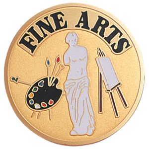 2-Inch in Diameter Round Etched-Enameled Metal Fine Arts Medallion Insert in Gold with Peel-and-Stick Back
