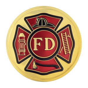 4-Inch in Diameter Embossed Fire Department Round Metal Medallion Peel-and-Stick Insert
