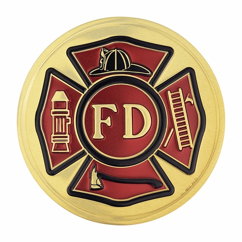 4-Inch in Diameter Embossed Fire Department Round Metal Medallion Peel-and-Stick Insert