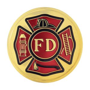4-Inch in Diameter Embossed Fire Department Round Metal Medallion Peel-and-Stick Insert