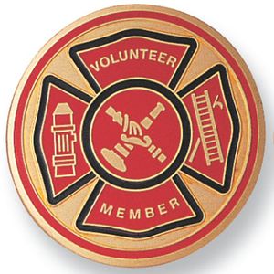 2-Inch in Diameter Round Etched-Enameled Metal Fire Department Volunteer Medallion Insert in Gold with Peel-and-Stick Back