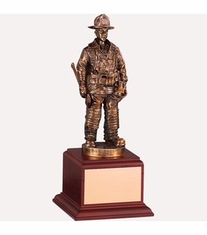 FIREFIGHTER TROPHY, 10 INCH, ELECTROPLATED IN ANTIQUE BRASS