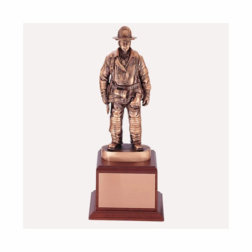 FIREFIGHTER TROPHY,16 INCH, ELECTROPLATED IN ANTIQUE BRONZE