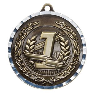2 Inch Brass and Diamond First Place Medal in Gold with Customizable Back