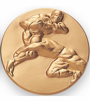 2-Inch in Diameter Round Metal Football Themed Stamped Insert in Gold
