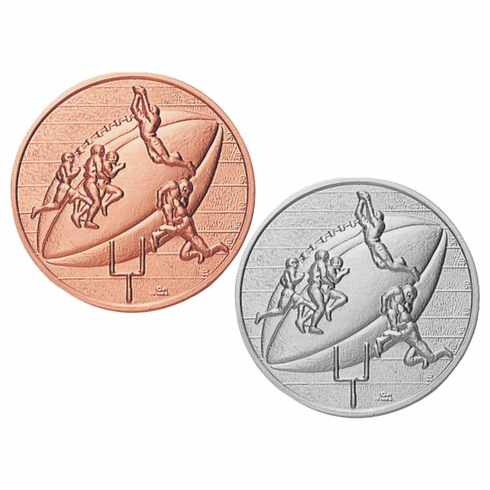 2-Inch in Diameter Round Metal Football Themed Stamped Insert in Multiple Colors