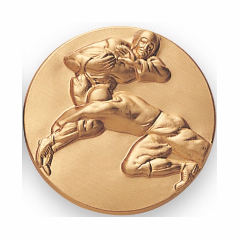 2-Inch in Diameter Round Metal Football Themed Stamped Insert in Gold
