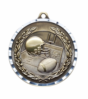 2 Inch Brass Football Themed Medal with Customizable Back in Gold, Silver, or Bronze