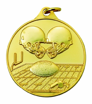 1-1/2 Inch Customizable Football Themed Medal in Gold, Silver, or Bronze