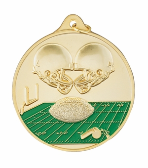 2-1/2 Inch Enameled Die-Cast Football Themed Medal in Gold, Silver, or Bronze