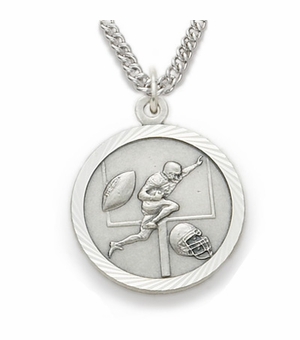 3/4 Inch Mens Football St. Christopher Sports Medal in Sterling Silver