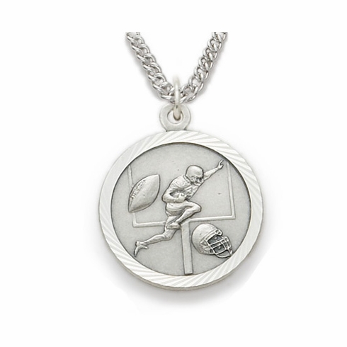 3/4 Inch Mens Football St. Christopher Sports Medal in Sterling Silver