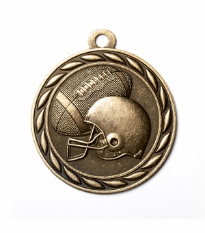 Metal 2-Inch in Diameter Round Football Medal with Cutomizable Back in Multiple Colors
