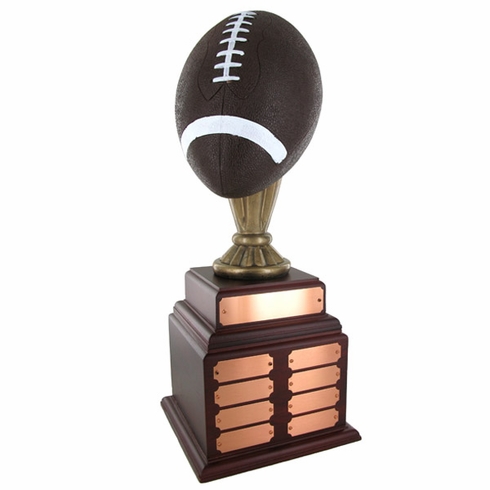 FOOTBALL PERPETUAL TROPHY, HEIGHT 20 INCHES, 10-1/2 INCH PAINTED BALL,32 PLATES