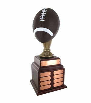 FOOTBALL PERPETUAL TROPHY, HEIGHT 20 INCHES, 10-1/2 INCH PAINTED BALL