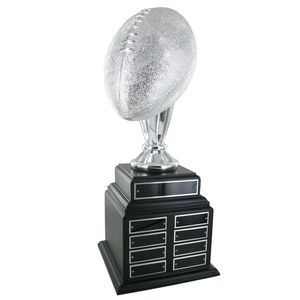 FOOTBALL PERPETUAL TROPHY, HEIGHT 20 INCHES, 10-1/2 INCH SILVER BALL, 32 PLATES