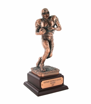 FOOTBALL PLAYER BRONZE TROPHY, 11-1/2 INCHES