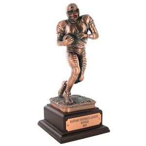 FOOTBALL PLAYER BRONZE TROPHY, 11-1/2 INCHES