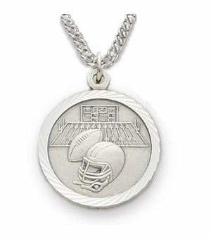 3/4 Inch Football Themed St. Christopher Sports Medal in Sterling Silver