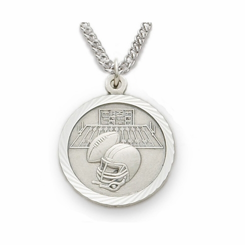 3/4 Inch Football Themed St. Christopher Sports Medal in Sterling Silver