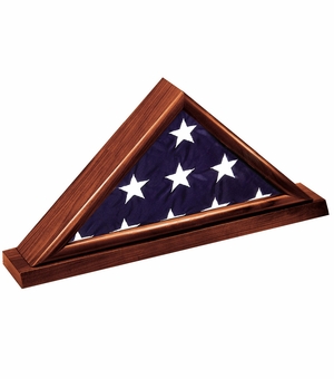 GENUINE DARK CHERRY WOOD FLAG CASE, HOLDS 3 X 5 INCH AMERICAN FLAG