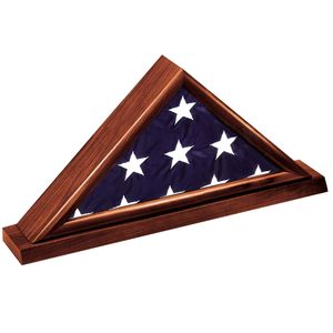 GENUINE DARK CHERRY WOOD FLAG CASE, HOLDS 5 X 10 INCH AMERICAN FLAG