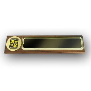 GENUINE WALNUT DESK BLOCK WITH ROTC MEDALLION AND BLACK SCREENED PLATE