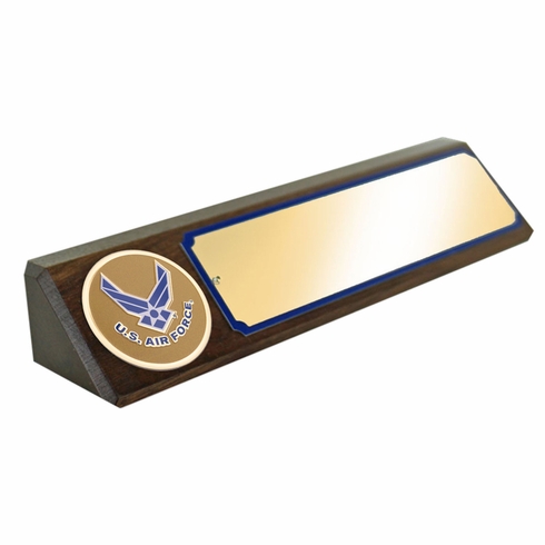 GENUINE WALNUT DESK BLOCK WITH U.S. AIR FORCE MEDALLION AND GOLD MATTE PLATE