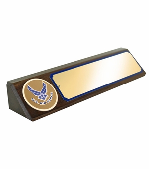 GENUINE WALNUT DESK BLOCK WITH U.S. AIR FORCE MEDALLION AND GOLD MATTE PLATE