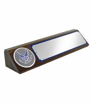 GENUINE WALNUT DESK BLOCK WITH U.S. AIR FORCE MEDALLION AND SILVER MATTE PLATE