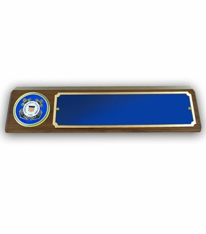GENUINE WALNUT DESK BLOCK WITH U.S. COAST GUARD MEDALLION AND BLUE PLATE