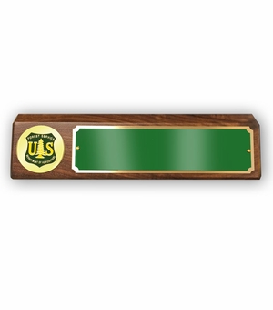 GENUINE WALNUT DESK BLOCK WITH U.S. FOREST SERVICE MEDALLION AND GREEN PLATE