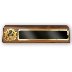 GENUINE WALNUT DESK BLOCK WITH U.S. GREAT SEAL MEDALLION AND BLACK SCREENED PLATE